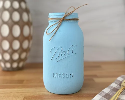 Miniatura 8 de Centro de mesa de tarro de masón azul claro, tarro envejecido pintado a mano de 32 onzas, decoración rústica de granja para baby shower, bautismo