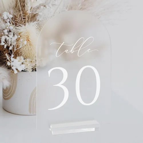Miniatura 8 de Números de mesa de arco transparente para boda, mesa de acrílico arqueada de 5 x 7 pulgadas, números 1-10 con soportes, letrero de arco de acrílico