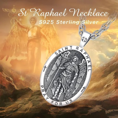 Miniatura 40 de EUDORA Collar de plata de ley 925, San Cristóbal y San Benito, San Miguel, Virgen María, San Judas Tadeo, Cruz de Buen Pastor y Arcángel, Medalla