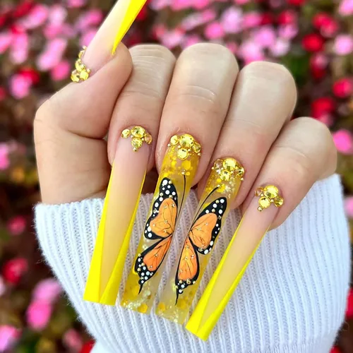 Miniatura 18 de Uñas postizas a presión tipo ataúd súper largas, 24 uñas postizas reutilizables de cobertura completa con pestañas adhesivas, uñas postizas