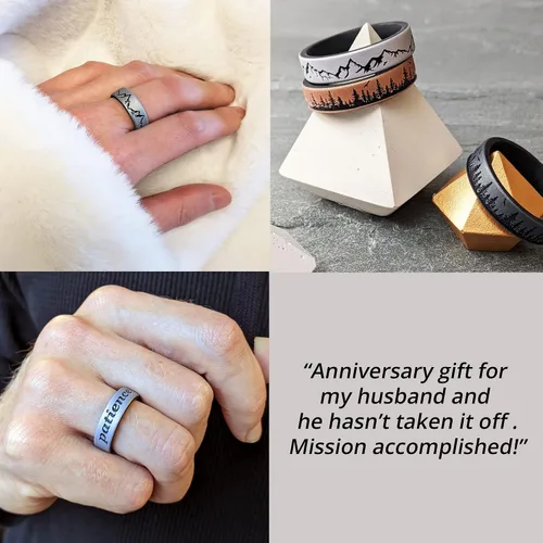 Miniatura 3 de Knot Theory Anillo de silicona para hombres y mujeres, diseño de ondas, montaña, bosque, alianza de boda de silicona para actividades deportivas