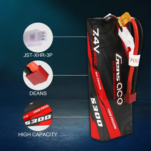 Miniatura 3 de Gens ace 2S Lipo Batería 7.4V 60C 5300mAh Lipo Batería HardCase Pack con Deans Plug para RC Car