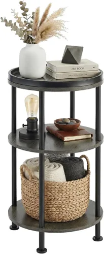 Miniatura 14 de Mesa auxiliar redonda pequeña con estación de carga para espacios pequeños, mesa decorativa de 3 niveles con puertos USB y tomas de corriente, mesa