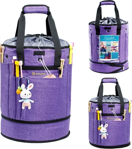 Miniatura 11 de MYBAGZING Organizador de almacenamiento de hilo expandible, bolsa de ganchillo y bolsa de hilo con cierre de cremallera, soporte de hilo para Rosa-Ⅱ