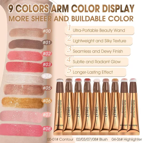 Miniatura 5 de Barra de belleza líquida para contornos líquidos, barra bronceadora mate con aplicador de cojín, ligera, mezclable, de larga duración, sedosa