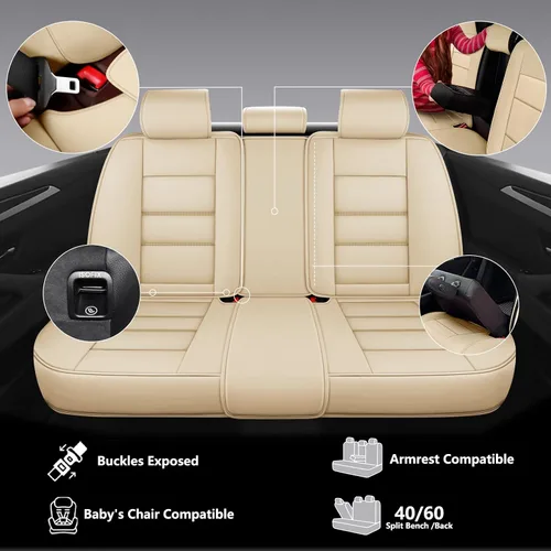 Miniatura 5 de NS YOLO Juego completo de fundas de cuero para asientos de automóvil, ajuste universal para la mayoría de automóviles, SUV y sedanes, cojines
