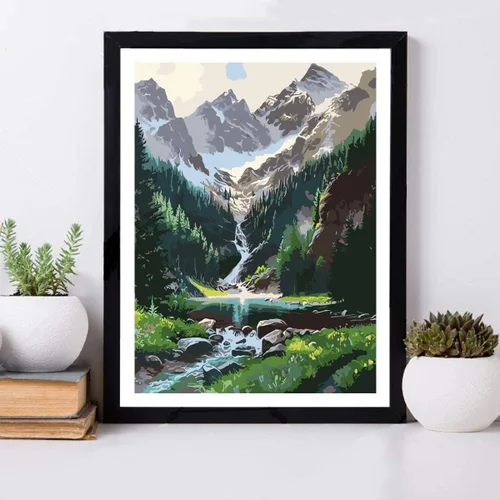 Miniatura 3 de Pintura por números, cascada de montañas, pintura sobre lienzo, pintura con pinceles, pinturas acrílicas, perfecta para pintar por números