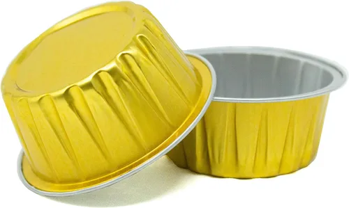 Miniatura 9 de Tazas pequeñas de aluminio para hornear, color dorado, de 2 onzas, 100 unidades, mini ramequines desechables, platos pequeños de crema brulee