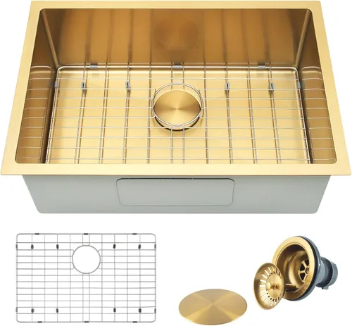 Miniatura 14 de Fregadero de cocina dorado, fregadero de cocina empotrado de 30 x 18 pulgadas, fregadero de acero inoxidable calibre 16 Oro