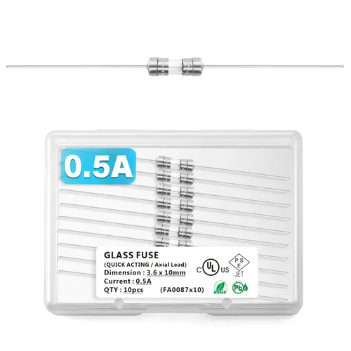 Chanzon (paquete de 10 unidades) con certificación UL de 0.142x0.394 in 0.5A 250V/125V 0.5 Amp F500mAL AGC fusibles de vidrio de soplado rápido