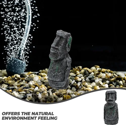 Miniatura 7 de balacoo Estatua de Moai de Pascua para decoración de acuario, estatua de cabeza de isla de Pascua de resina, decoración de paisaje de peces Betta