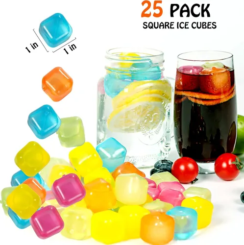 Miniatura 3 de Cubos de hielo de plástico reutilizables, paquete de 25 cubos de hielo coloridos recongelables para bebidas, whisky, vodka o café, cubos de hielo