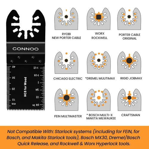 Miniatura 3 de CONNOO Paquete de 120 hojas de sierra oscilantes, cuchillas oscilantes multiherramienta para madera y plástico, dientes largos japoneses, kits