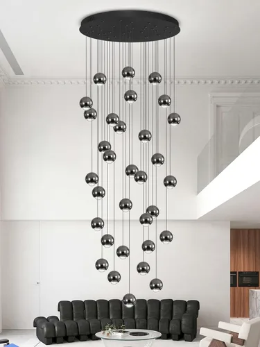 Miniatura 12 de ykolupty Candelabro de Escalera Moderna Lámpara Colgante de Cristal Luz de Candelabro Grande para Techos Altos Lámpara de Gota de Cristal Luz
