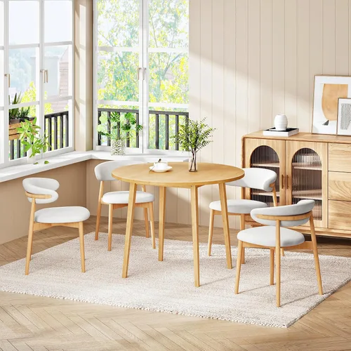 Miniatura 5 de HOOBRO Mesa de comedor de bambú, mesa de comedor redonda para 4, mesa de cocina de 35.4 pulgadas para espacio pequeño, fácil de montar, ahorro