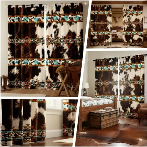 Miniatura 5 de Cortinas opacas de estilo bohemio occidental de 76 x 45 pulgadas, cortinas y cortinas de atrapasueños de vaca, cortinas del suroeste, cortinas