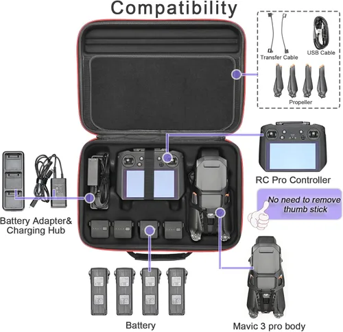 Miniatura 2 de RLSOCO Funda rígida para DJI Mavic 3 Pro/Mavic 3 Pro Cine con DJI RC Pro Compatible con: cuerpo de dron Mavic, controlador RC/RC Pro, hélices, Funda