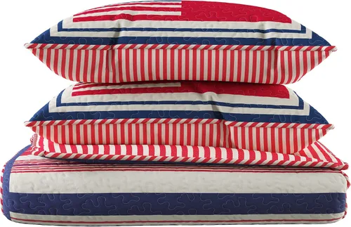 Miniatura 8 de BH - Juego de edredón y cama de 3 piezas, microfibra de poliéster hipoalergénica, estampado de bandera patriótica de Estados Unidos, manta