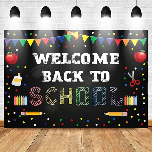 Miniatura 2 de Mocsicka Telón de fondo de bienvenida de regreso a la escuela, papelería de puntos coloridos para estudiantes y niños, pancarta para el primer día