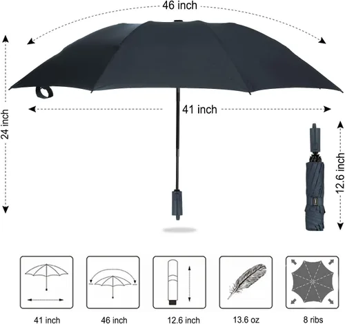 Miniatura 41 de LANBRELLA Paraguas plegable inverso compacto paraguas de viaje a prueba de viento automático