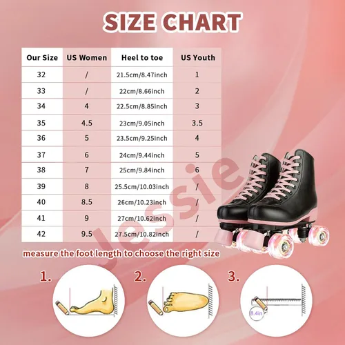 Miniatura 5 de Jessie Patines de ruedas para niñas y mujeres, patines de piel sintética Flash para niños, patines clásicos ajustables de cuatro ruedas