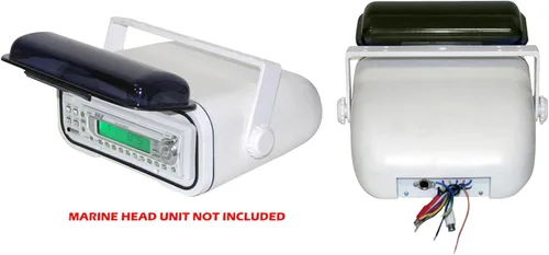 Miniatura 4 de Paquete de receptor de radio Bluetooth en el salpicadero DIN MP3 USB SD con carcasa estéreo marina blanca + 4 altavoces de audio impermeables