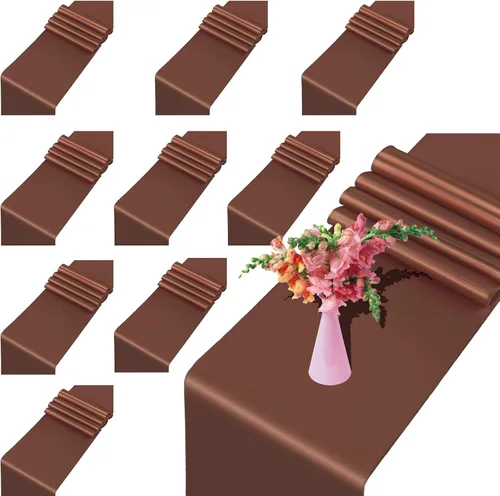Juego de 10 caminos de mesa satinados color marrón chocolate de 12 x 108 pulgadas de largo | Premium Satin Table Runner, Smooth Silk Fabric