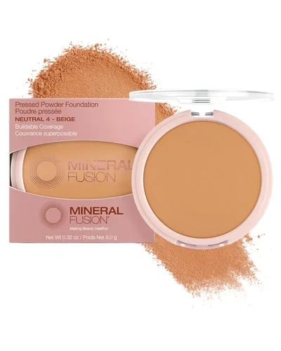 Mineral Fusion Base de maquillaje en polvo prensado, Neutral 4 – Med Skin con matices neutros, maquillaje de base que desafía la edad con acabado