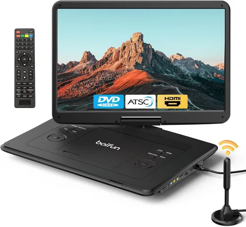 Boifun Combo de reproductor de TV/DVD portátil de 17.5" con pantalla giratoria HD grande de 15.6", sintonizador ATSC de TV digital, batería