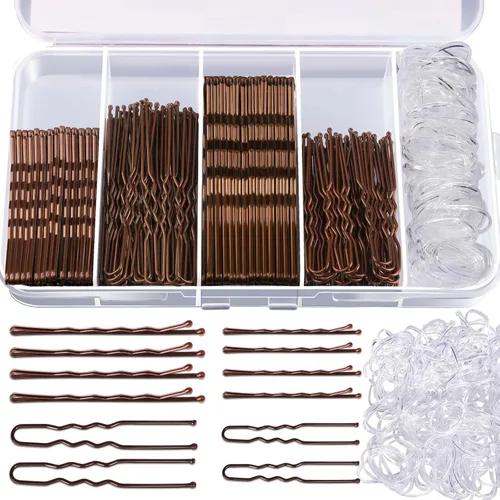 Miniatura 11 de Teenitor 300 piezas de pasadores y horquillas para el pelo, 100 pasadores y 100 horquillas marrones y negras para mujeres, 100 bandas para el pelo