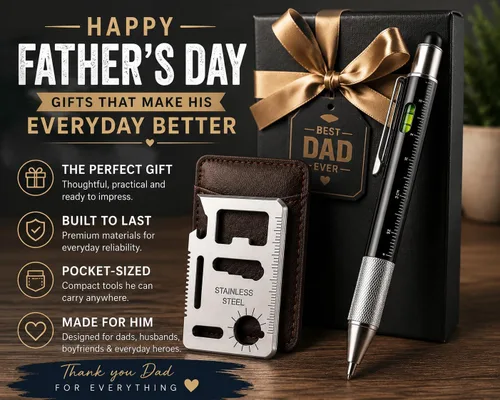 Miniatura 5 de Regalos para hombres: bolígrafo multiherramienta 6 en 1 y juego de herramientas para tarjetas 11 en 1, accesorios geniales para hombres, regalos
