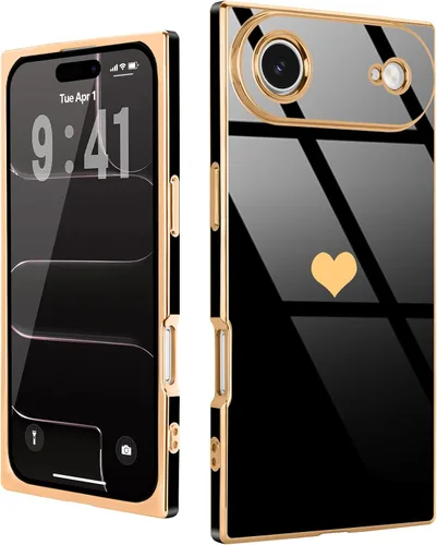 Miniatura 27 de Compatible con iPhone 12 Funda Rectangular Bonita Chapado Dorado Lujo Corazón de Amor Funda de Teléfono para Mujeres Niñas A Prueba de Golpes