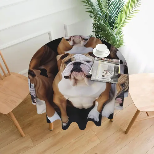 Mantel redondo de 60 pulgadas impermeable con estampado de bulldogs ingleses, mantel circular para cocina, comedor, arrugas, mantel redondo para