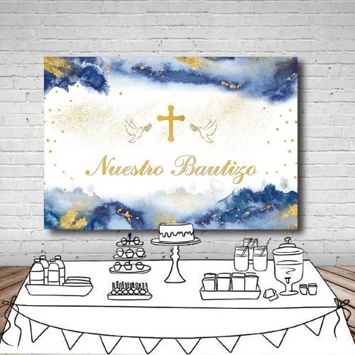 Miniatura 4 de MEHOFOND Fondo de fotografía de Nuestro Bautizo de 7 x 5 pies para niños y niñas, decoración de fiesta de bautizo mexicano para niños y niñas