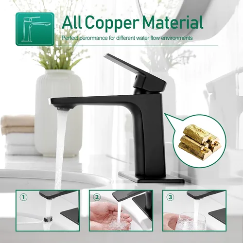 Miniatura 3 de VOTON - Grifo de baño negro con una sola manija para lavabo de baño, 1 agujero, grifo de lavabo para RV, grifo de cambiador con desagüe desplegable