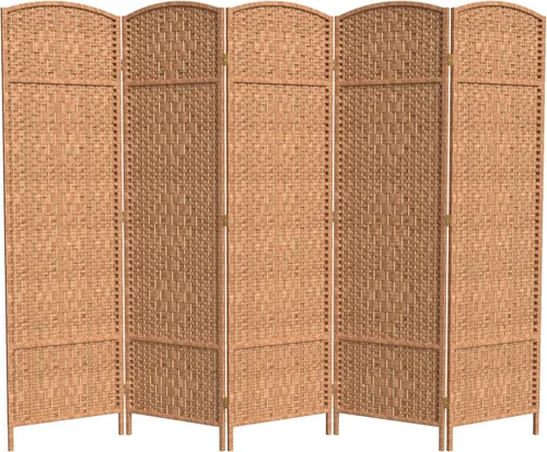 Miniatura 10 de Divisor de ambiente resistente de 6 pies, pantalla de privacidad plegable de fibra de ratán con patrón de diamante, Madera, Mocha oscuro