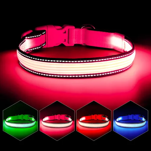Miniatura 17 de YFbrite Collar de perro LED ajustable ultraligero, collares de perro con luz recargable que brilla en la oscuridad, collares de visibilidad y Verde