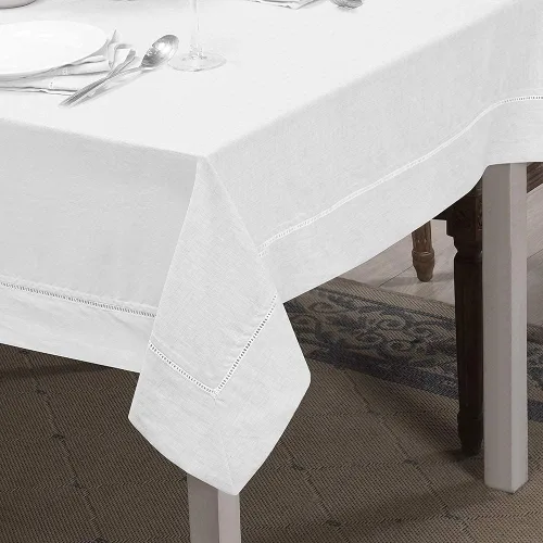 Miniatura 3 de Simple&Opulence Premium - Mantel de lino con dobladillo 100% de 60 x 84 pulgadas, blanco, tela natural, mantel rectangular para uso en interiores