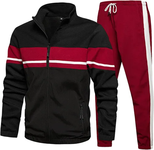 Conjunto deportivo de 2 piezas con cremallera completa para hombre, casual, para correr, atlético, color Blcok, de manga larga, para correr