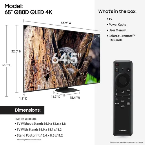 Miniatura 2 de Samsung - Smart TV QLED 4K de 65 pulgadas de la serie Q80D Quantum HDR+ con Dolby Atmos, Object Tracking Sound Lite, Direct Full Array, Motion