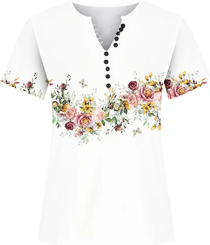 Miniatura 16 de Summer Shirts for Women 2025 Plus Size Short Sleeve Henley Tops Marble Floral Loose Tshirt Tee Casual Dressy Tunics