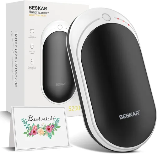 BESKAR Calentador de manos recargable, calentador de manos eléctrico de 5200 mAh, calefacción de doble cara, carga rápida USB, calentador de manos