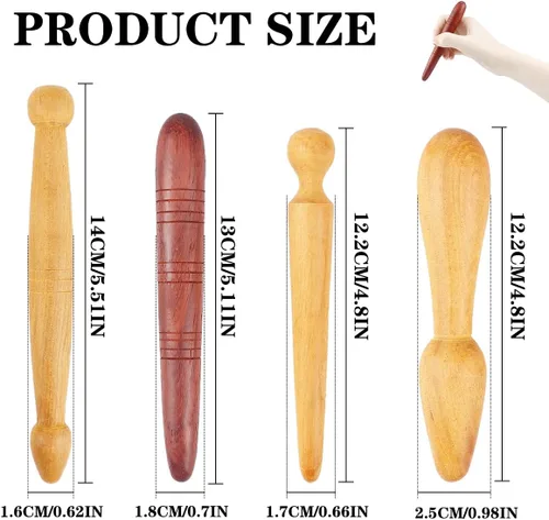 Miniatura 2 de 4 piezas de masaje de madera palo pequeño músculo raspador manual espalda cuello pie masajeador de madera lisa varilla de acupuntura punto