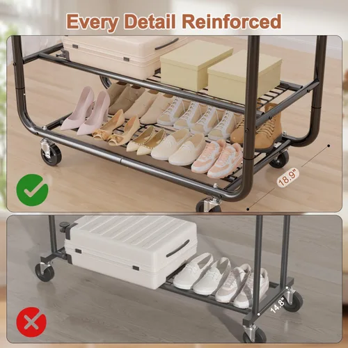 Miniatura 5 de EAGMAK Percheros de ropa resistentes para colgar ropa, 720 libras, perchero con ruedas con cerradura, organizador de armario de metal para Negro