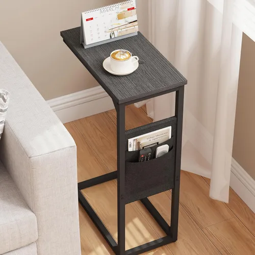 Miniatura 6 de TUTOTAK - Mesa auxiliar en forma de C, mesa lateral para sofá, mesa de sofá con bolsa de almacenamiento, bandeja para TV para sala de estar, Negro
