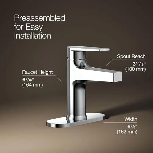 Miniatura 3 de Kohler 74021-4-CP Taut - Grifo de lavabo de baño con mango único, 1.2 gpm, cromo pulido