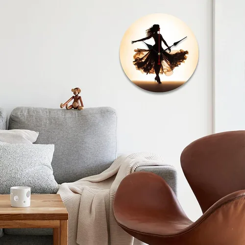 Miniatura 4 de Reloj de pared de bailarín, reloj de pared redondo retro de madera, silencioso, sin tictac, funciona con pilas, relojes de pared de 10 pulgadas