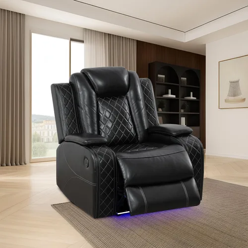 Miniatura 25 de Juego de sofá modular reclinable eléctrico con luz LED, juego de sofá modular reclinable de cuero, incluye sillón reclinable individual, juego