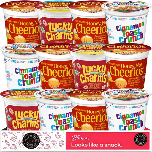 Miniatura 3 de Paquete variado de tazas de cereales – Surtido de cereales de desayuno de una sola porción – Honey Nut Cheerios, Lucky Charms, Cinnamon Toast Crunch