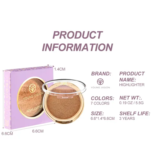 Miniatura 9 de YOUNG VISION Resaltador de polvo prensado, polvo de contorno de brillo natural horneado y resaltador facial, libre de crueldad, maquillaje